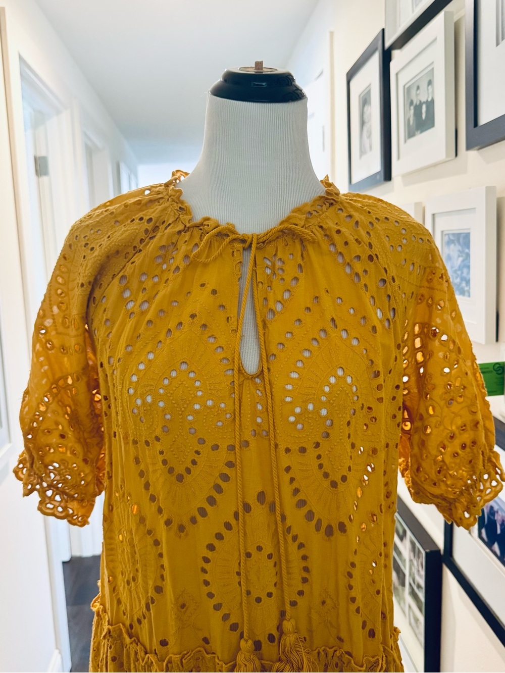 Mustard Eyelet Peasant Dress- Women